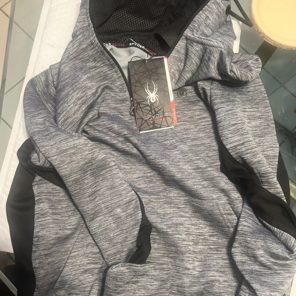NWT $88 SPYDER ProWeb SPM804RC 1/4 Zip Hoodie Men's MED. Grey Hooded Sweatshirt